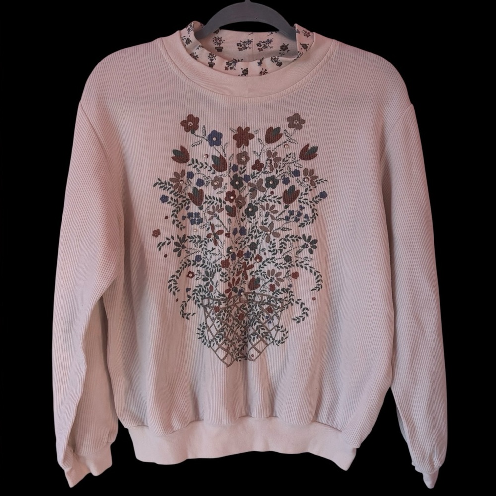 Vintage Teddi Sweater Womens Large Floral Basket Pullover 90s Cottagecore